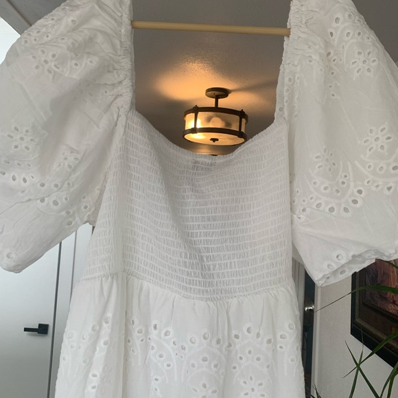 Meadow Rhodes Eyelet Tiered Maxi Dress Puff Short Sleeve Shirred Back NWT - Picture 4 of 12